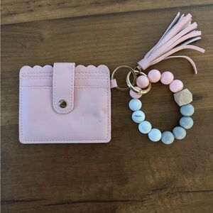 Pink Card Holder with Beaded Keychain